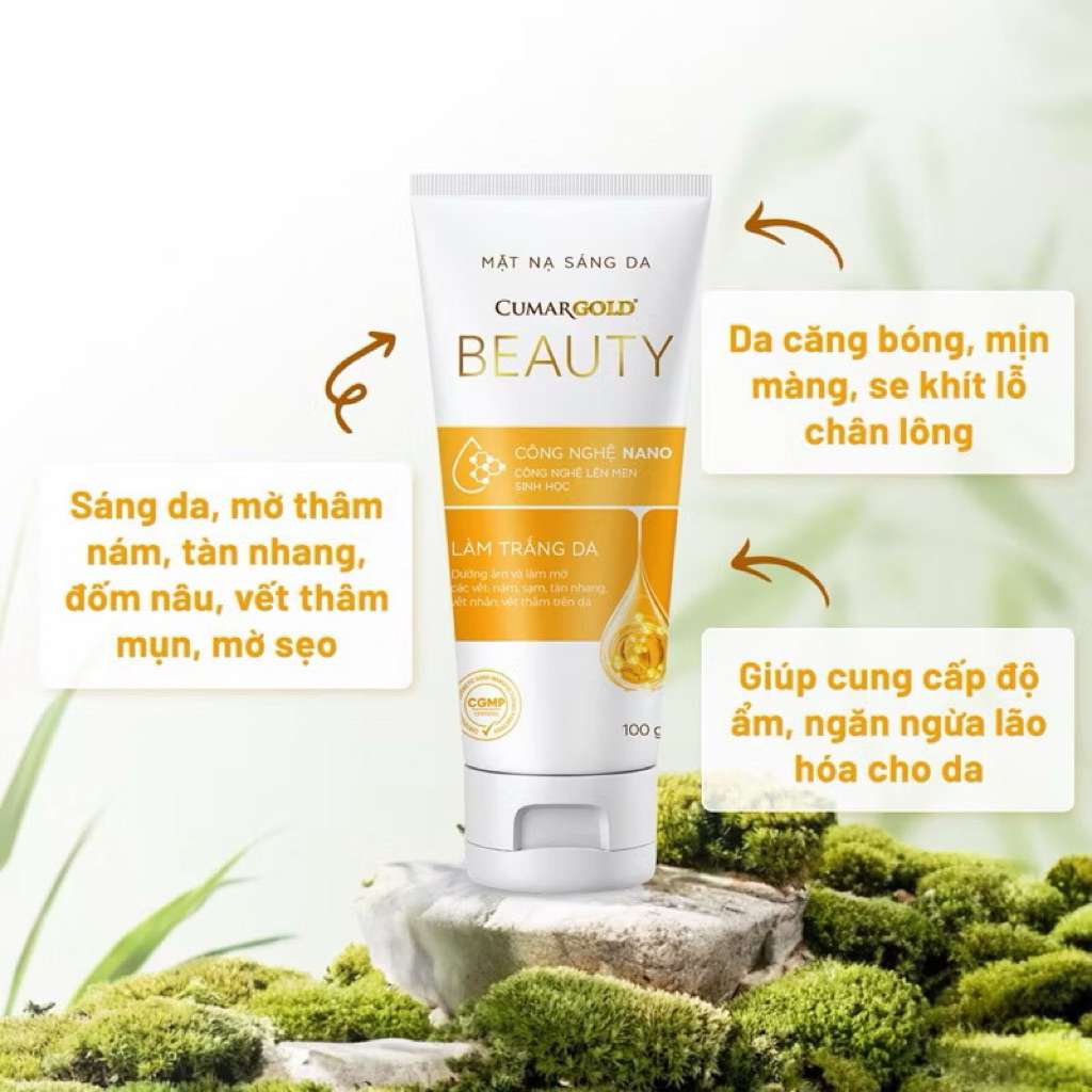 Mặt nạ sáng da Nghệ Nano CumarGold Beauty - Tuýp 100g, Mờ thâm sạm, giảm viêm da, giữ ẩm