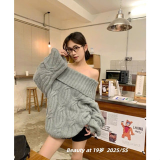  Áo len trễ vai vặn thừng dáng rộng chất len dệt mềm mịn phong cách Hàn Quốc 