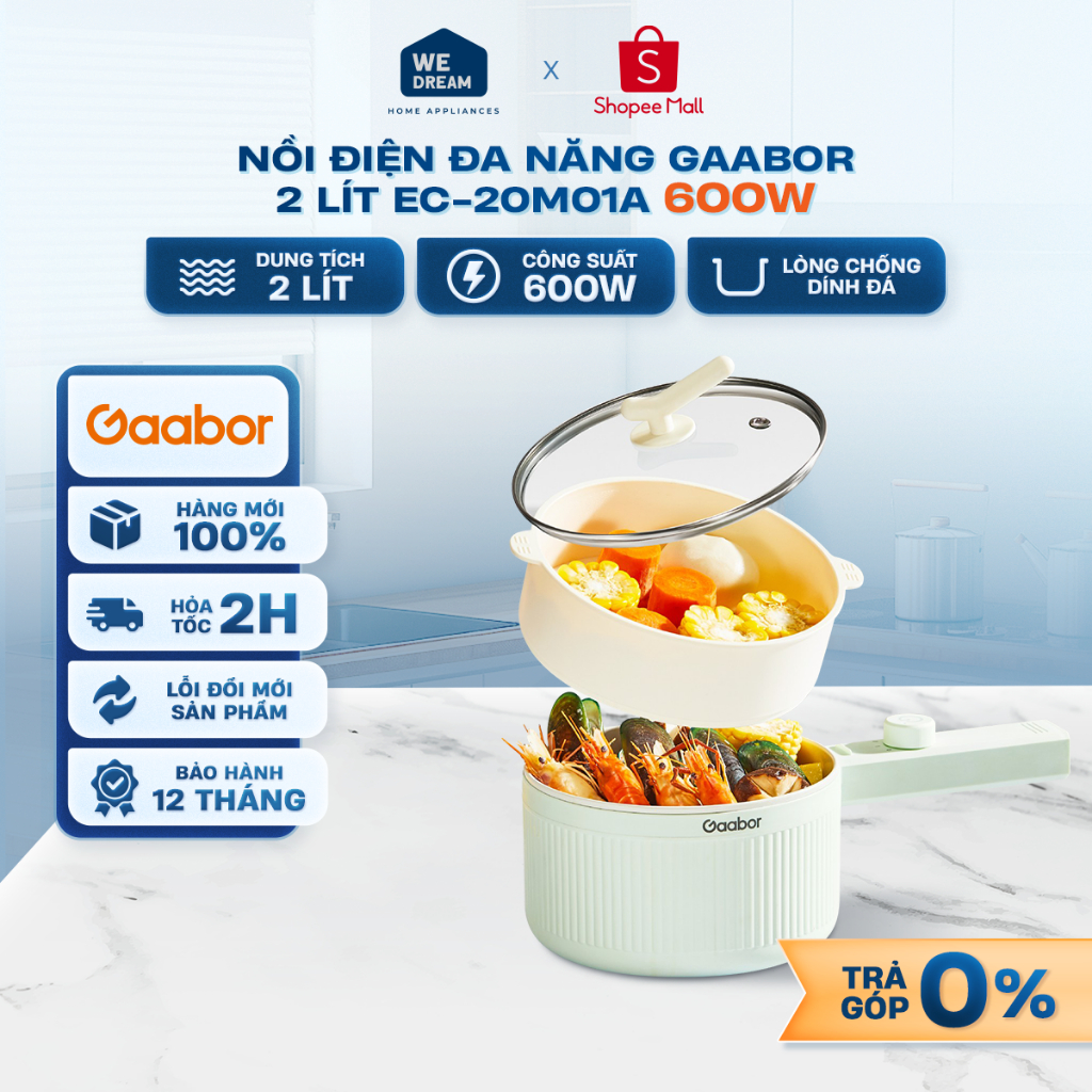 EC-20M01A - Nồi Điện Đa Năng Gaabor 2 Lít EC-20M01A 600W - Hàng Chính Hãng, Mới 100%
