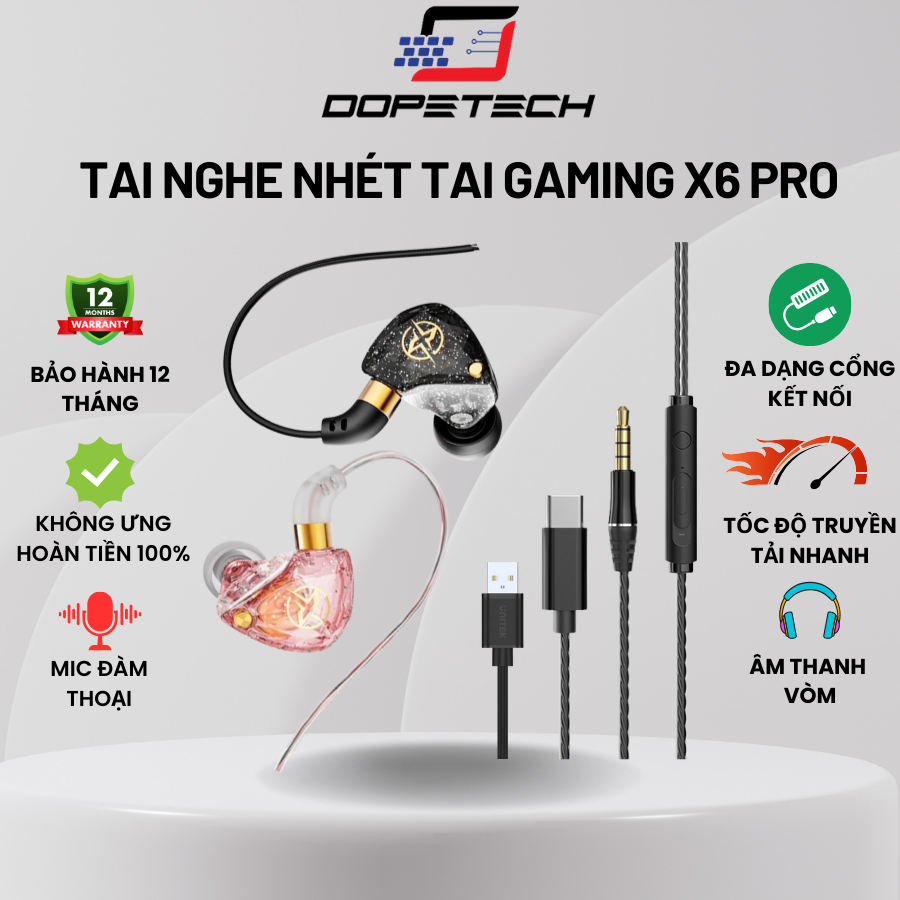 Tai nghe có dây nhét tai chống ồn DOPETECH X6 Bass mạnh tích hợp Mic lọc âm phiên bản cao cấp