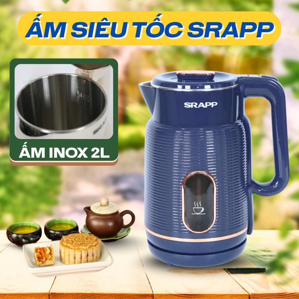 Ấm siêu tốc SRAPP ST255 dung tích 2.2L, bình đun nước 2 lớp cách nhiệt dày dặn bảo hành 12 tháng