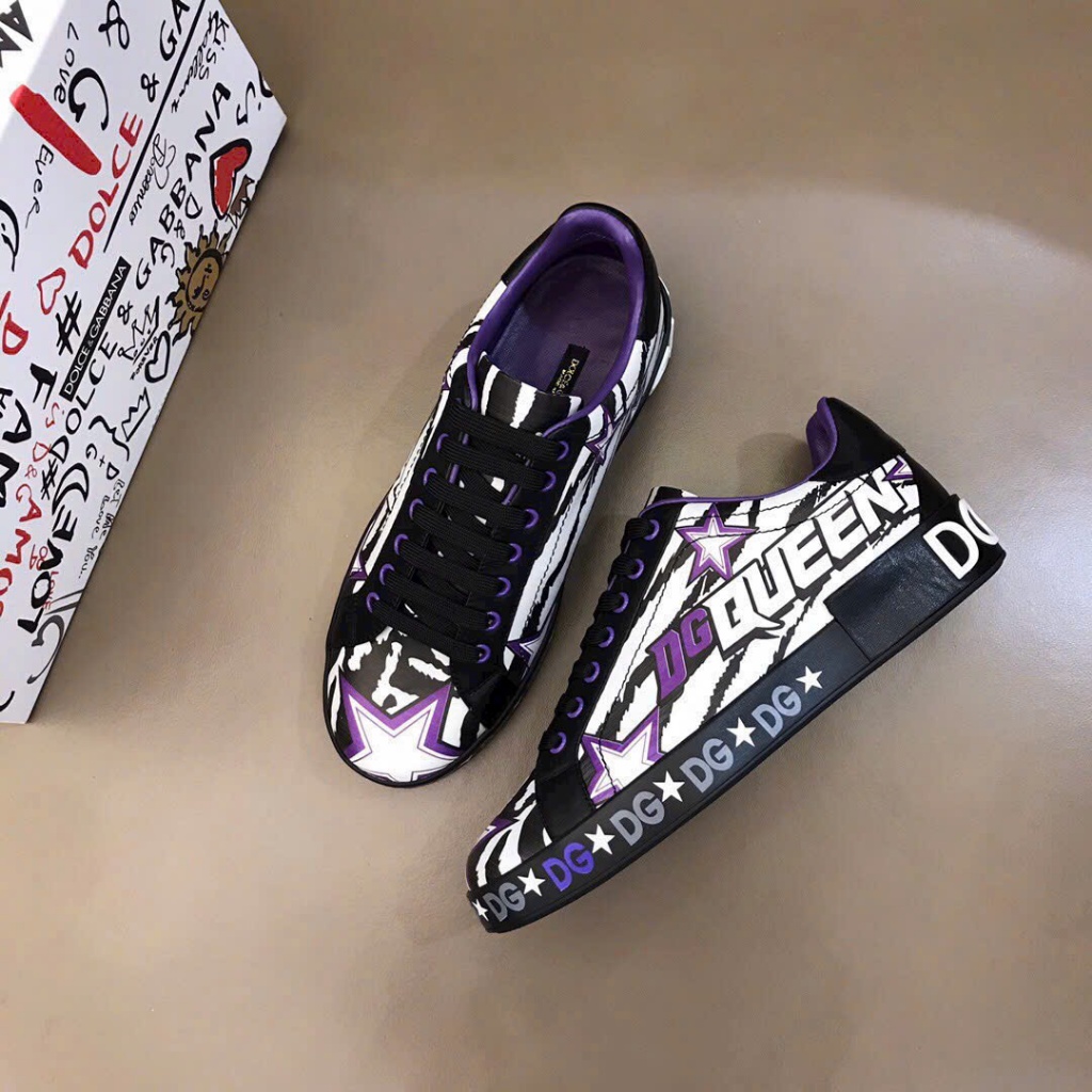 Giày sneaker DG Đen Trắng phối Tím họa tiết logo chữ Ngôi sao LA fullbox MK