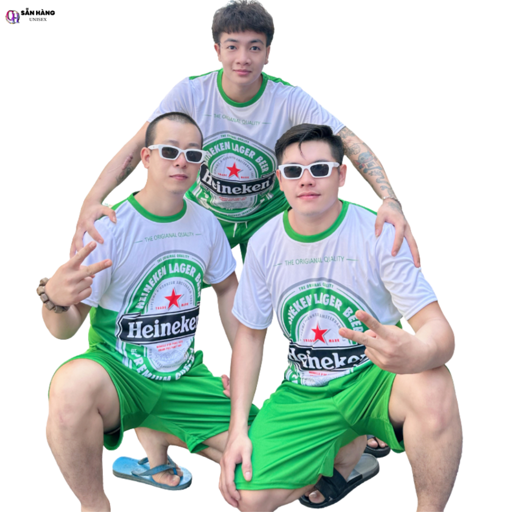 BỘ THỂ THAO NAM, SÉT QUẦN ÁO MẶC NHÀ KIỂU ĐÙI HÈ CHẤT THUN LẠNH IN BIA HEINEKEN XANH MẶT TRƯỚC CHP