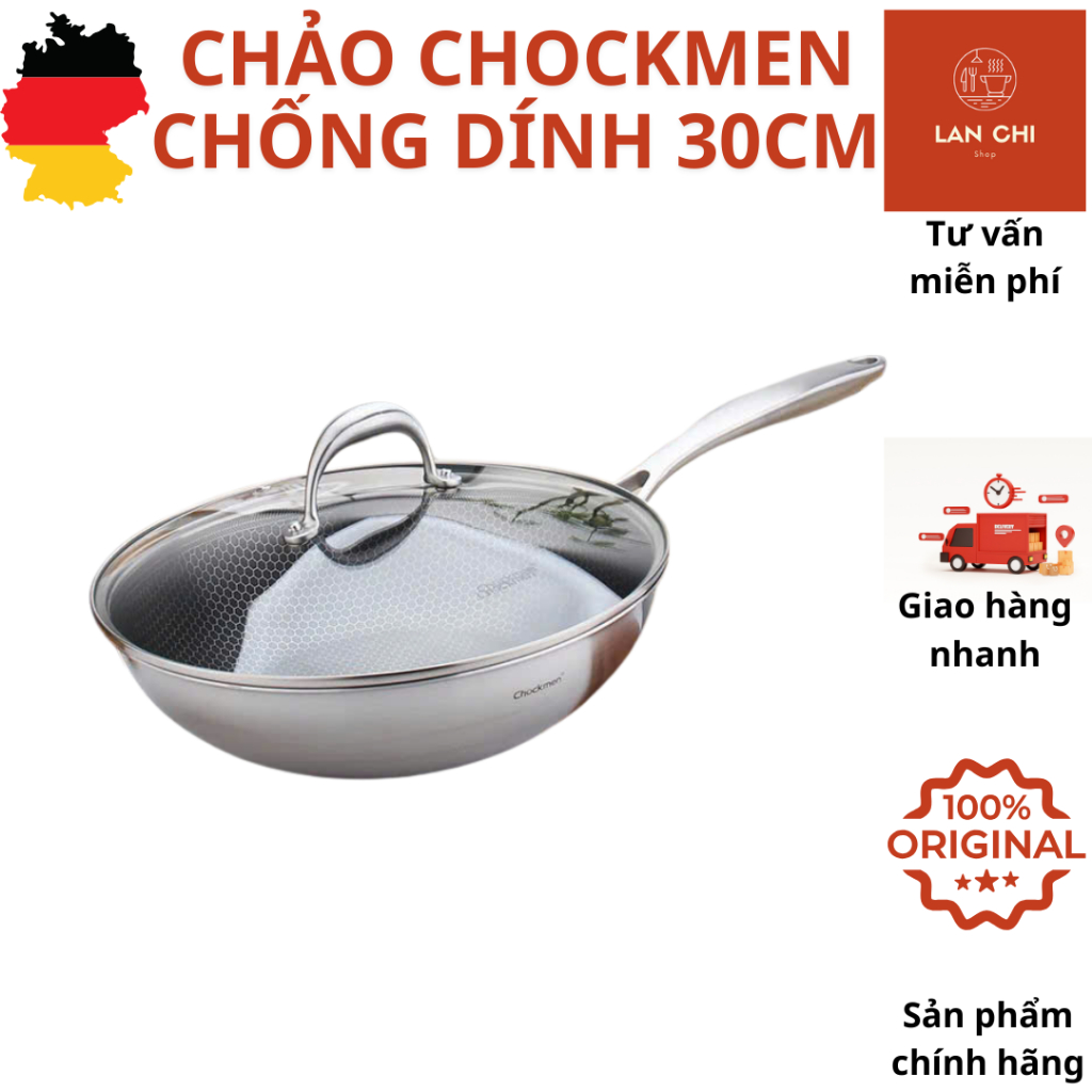 Chảo chống dính 30cm, chảo CHOCKMEN 30CM, chảo chống dính bếp từ, chảo bếp từ 30cm, chảo inox 30cm