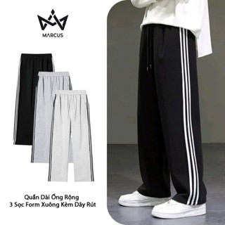  Quần Dài Ống Rộng MARCUS Thời Trang Unisex Vải Nỉ Cotton Dây Rút Gấu 3 Sọc Thể Thao Q3S 