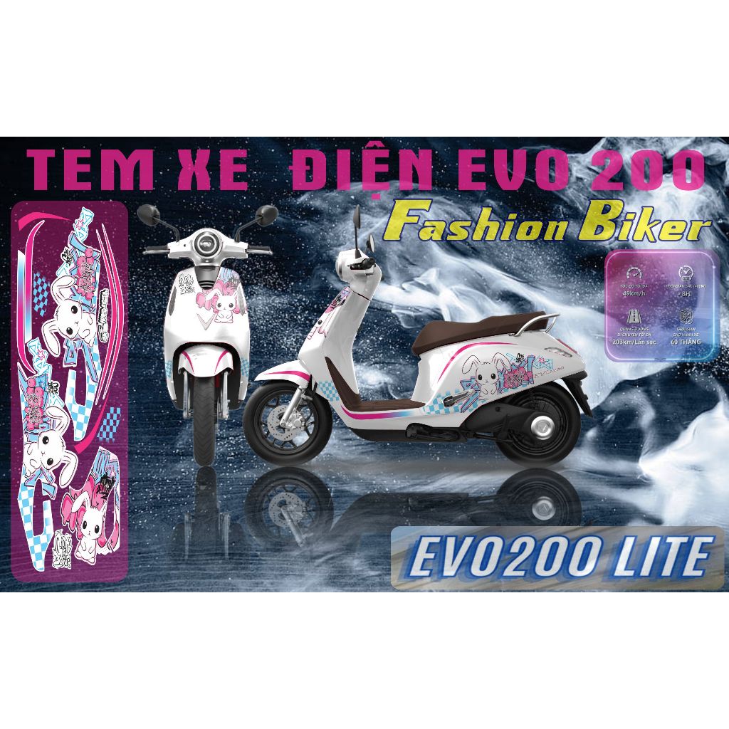 Tem Xe Evo Thỏ Rabit dễ thương . tem xe máy Điện evo, Eevoneo , evo linte, evo 200