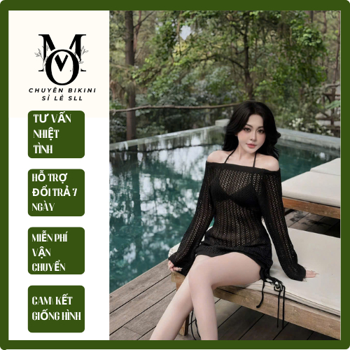 Sét Bikini đi biển ba món ren Lưới MON.TOGHI cá tính  [ BKN 889 ] MOM.. SHOP