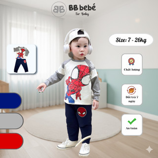  Bộ quần áo dài tay bé trai hoạ tiết siêu nhân nhện nhũ chất cotton BB Kiddo AQSMNN-DT 