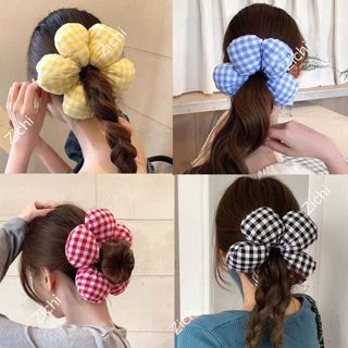 Cột tóc caro hoa 5 cánh size to, scrunchies dây buộc tóc bigsize dễ thương nhiều màu sắc Zichi SCH5C199