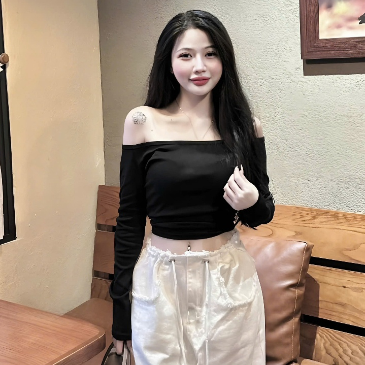 Áo Thun Tăm Trễ Vai In Hình Nơ Chất Liệu Co Dãn Dáng Tiểu Thư | BigBuy360 - bigbuy360.vn