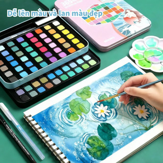  Bộ màu nước dạng bánh 24 36 48 60 màu  hộp kim loại  - Dụng cụ vẽ cho người mới bắt đầu - Chuyên hội họa & phác thảo 