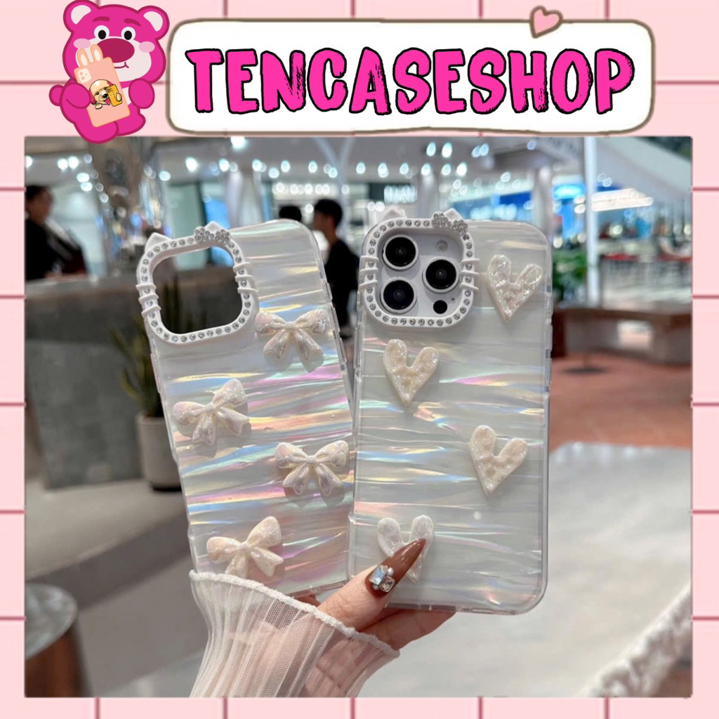 [ HOẢ TỐC HCM ] Ốp Lưng Ip Xà cừ trắng KHUNG ĐÁ TAI MÈO KITTY hoạ tiết 3d halogram dành cho ip - TEN