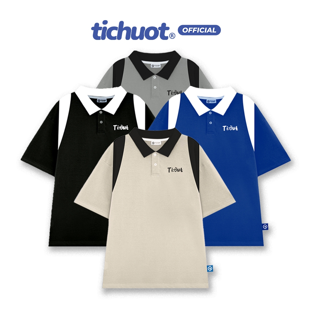 Áo polo nam nữ sọc vai Ti:out, áo polo unisex tay lỡ form rộng phối nách - Tí Chuột Studio