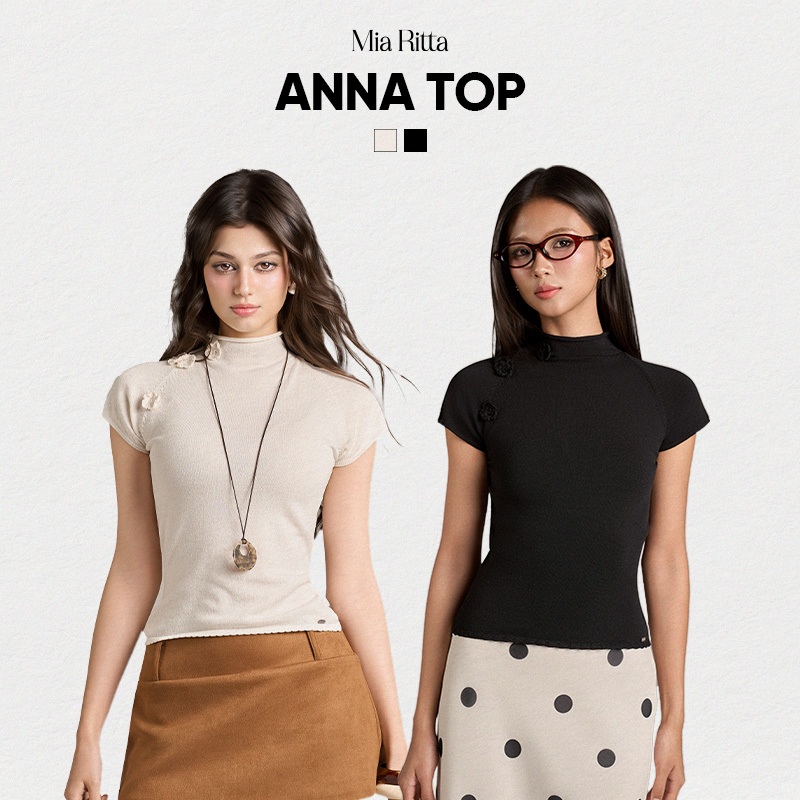  Áo kiểu len ngắn tay có cổ nữ MIA RITTA áo len visco form ôm tôn dáng tay raglan ANNA TOP - T00023 