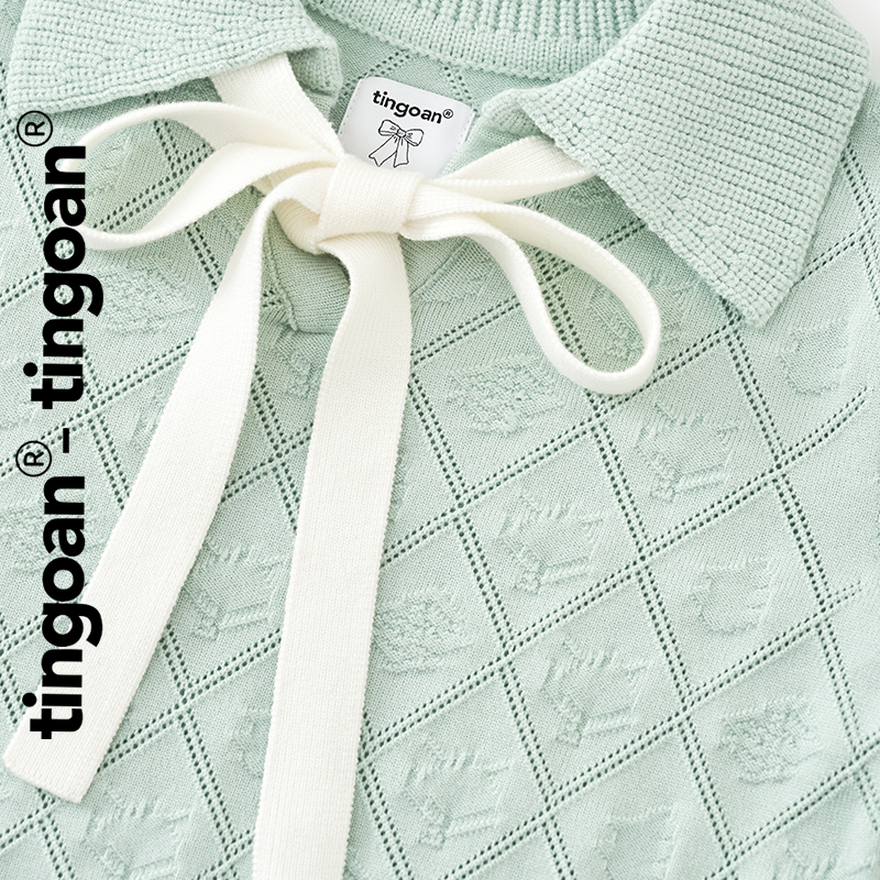 TINGOAN® - Áo len xanh mint crop bề mặt len hoạ tiết quả trám buộc nơ YURI YURI TOP/MINT | BigBuy360 - bigbuy360.vn