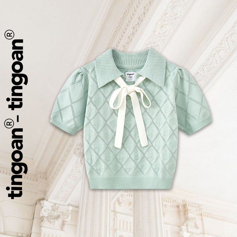 TINGOAN® - Áo len xanh mint crop bề mặt len hoạ tiết quả trám buộc nơ YURI YURI TOP/MINT | BigBuy360 - bigbuy360.vn