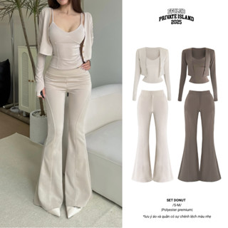  SET TANKTOP DONUT 2 DÂY THUN POLY & QUẦN DÀI ỐNG LOE POLY PHỐI GÂN FFCLUB MIX 