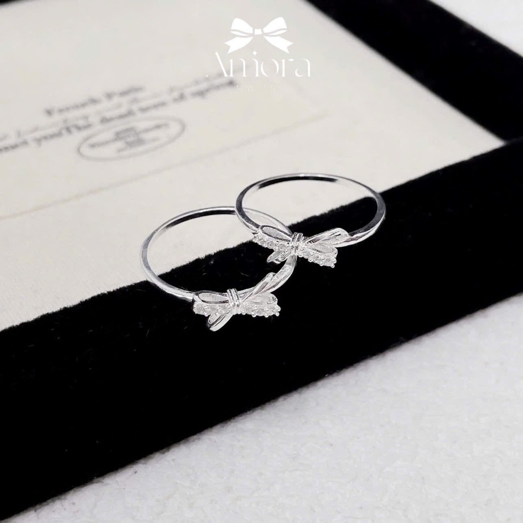 [TỔNG HỢP] Nhẫn nữ bạc S990 AMORA nhẫn nữ nhỏ nhắn xinh mặt đá nơ AMORA JEWELRY