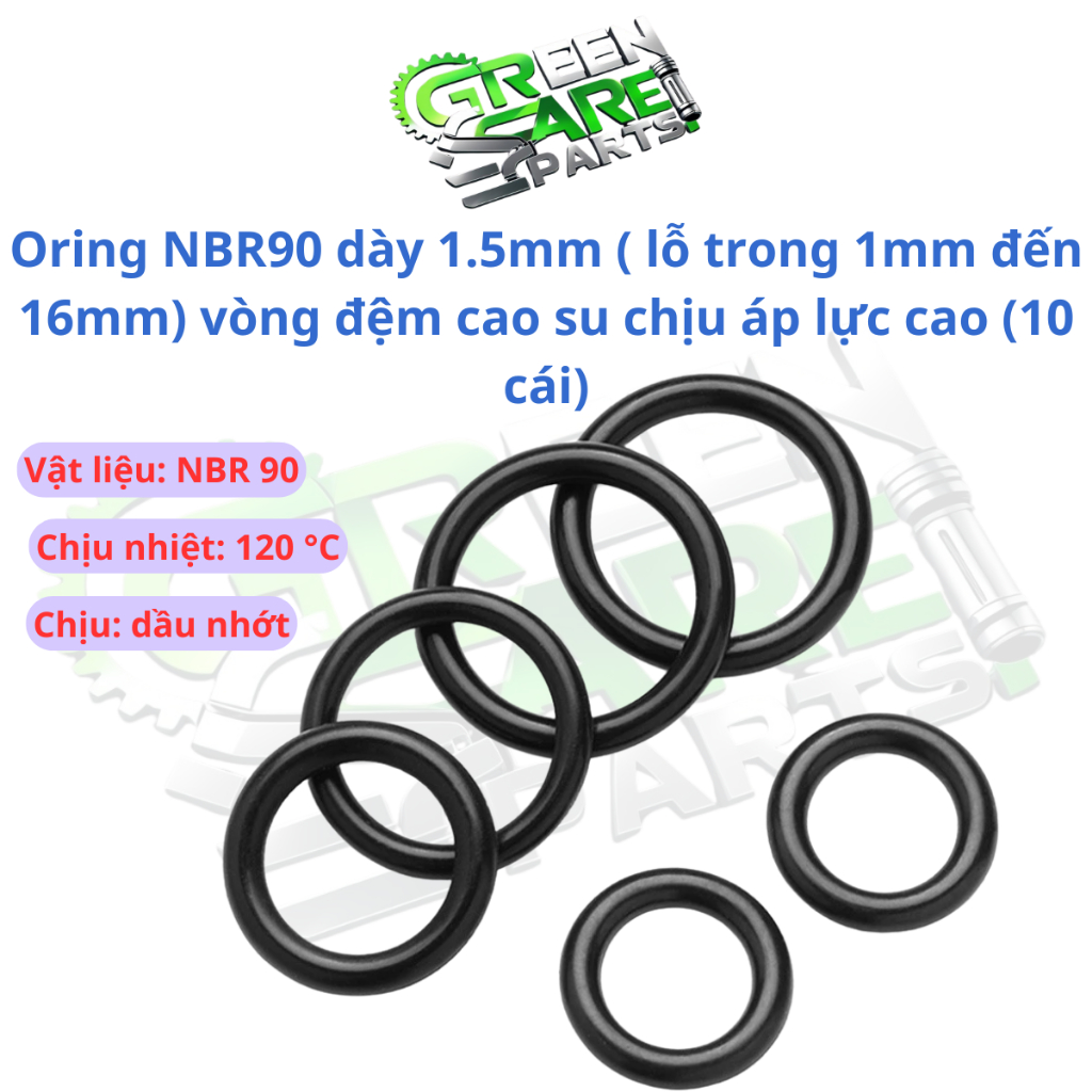 Oring NBR90 dày 1.5mm ( lỗ trong 1mm đến 16mm) vòng đệm cao su chịu áp lực cao (10 cái)