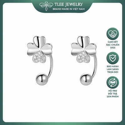 Khuyên tai bạc nữ TLEE cỏ bốn lá hoa cong chốt bi vặn TLEE JEWELRY B0259
