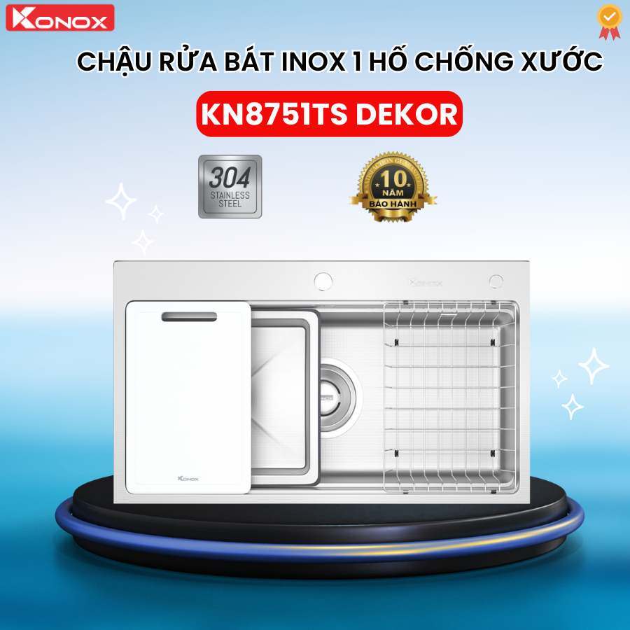 Chậu rửa bát inox 1 hố chống xước Konox KN8751TS Dekor