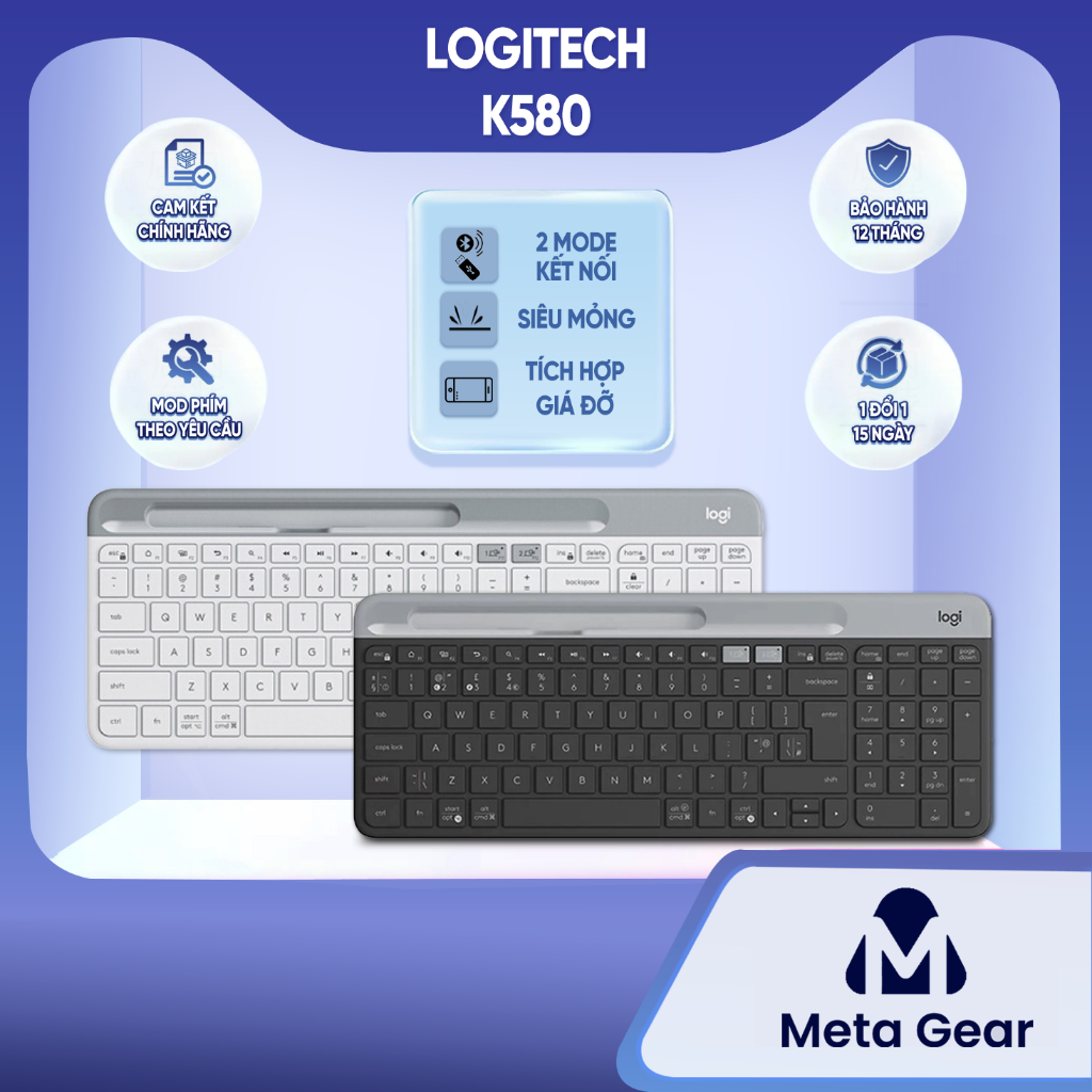 Bàn phím không dây Bluetooth Logitech K580 - Bàn phím không tiếng ồn, Tương thích Win/Mac, 2 mode kế