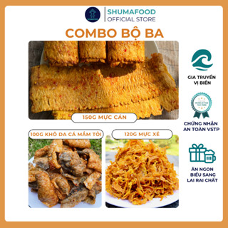  Combo Bộ Ba ShumaFood gồm: 100g khô da cá mắm tỏi 120g khô mực xé 150g khô mực cán tẩm gia vị 