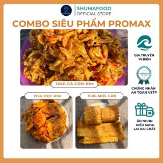  Combo siêu phẩm ProMax gồm: 150g khô mực cán tẩm nguyên miếng 175g khô mực rim 150g khô cá cơm Shumafood Snack Ăn Vặt 
