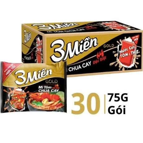 ( Thùng 30 gói )Mì 3 Miền Gold tôm chua cay đặc biệt 75g