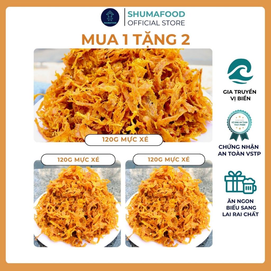   Mua 1 tặng 2  Tổng nhận 3 hũ khô mực xé sợi chiên giòn ShumaFood tổng 360g thơm ngon dai dai giòn giòn snack ăn vặt 