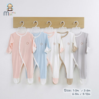 Body Sơ Sinh Dài Anminaza Liền Bao Tay Bao Chân Vải Sợi Tre Mềm Mịn Thoáng Mát- Hàng Chính Hãng AMI0398