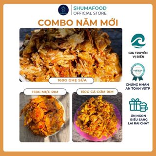  Combo Năm Mới Gồm 150g Khô Cá Cơm Rim loại to 150g Khô Mực Rim 160g Khô ghẹ chiên giòn Shumafood Snack Ăn Vặt 