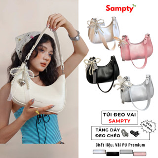   TẶNG DÂY ĐEO CHÉO  Túi Đeo Vai Sampty Dáng Bầu Charm Ren Nơ Phong Cách Hàn Quốc Nhiều Màu Sắc 