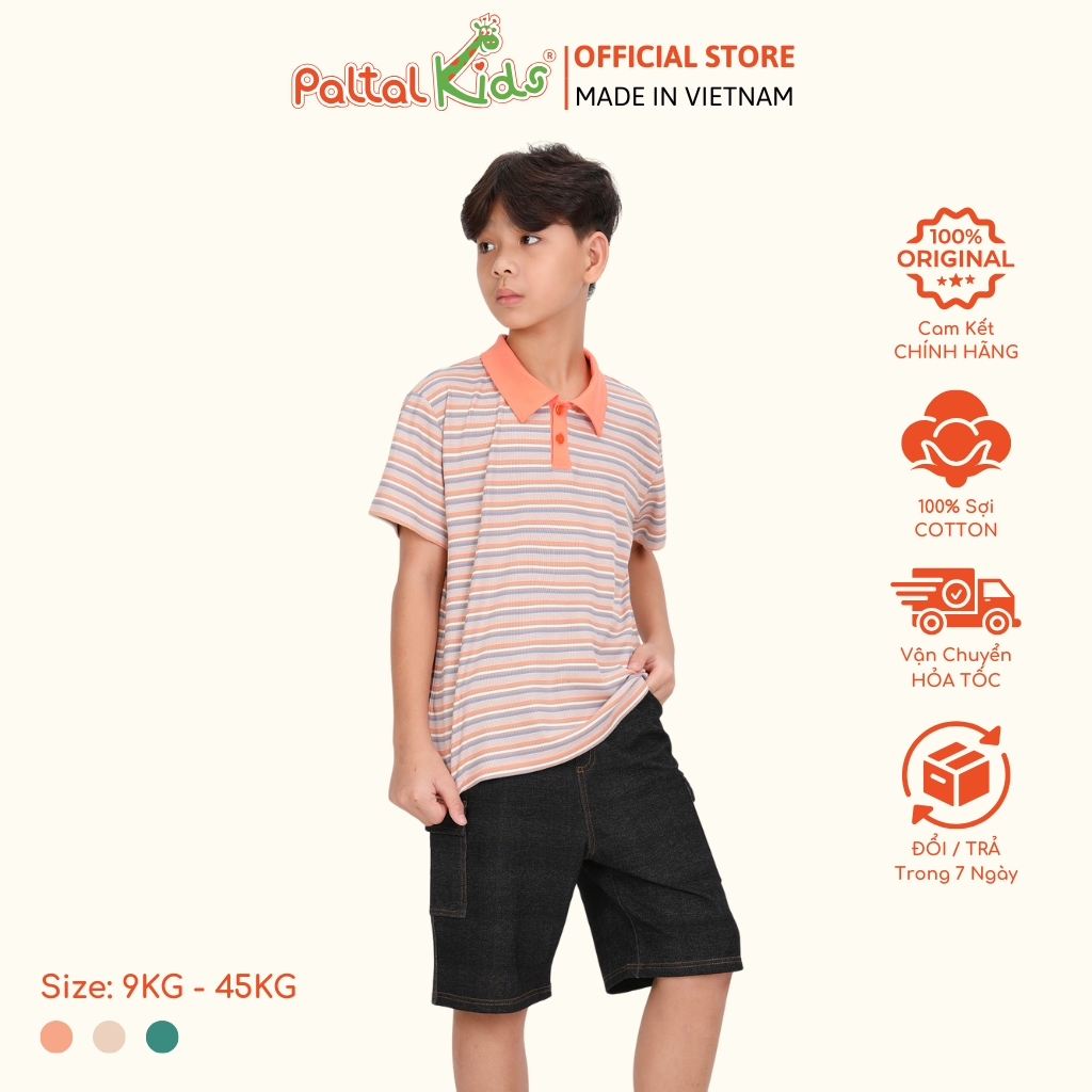 [PALTAL KIDS] Áo Thun Polo Cotton Sọc Gân Bé Trai Cao Cấp - 020 1420