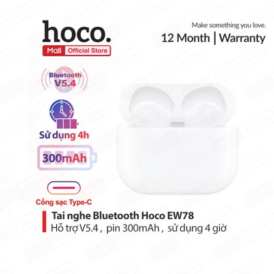 Tai nghe Bluetooth V5.4 kết nối siêu nhanh Hoco EW78 tiết kiệm pin 300mAh , sử dụng đến 4h, tương thích các thiết bị