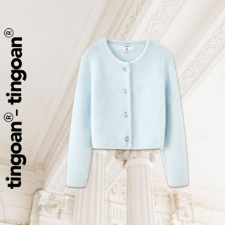 TINGOAN® - Áo len lông bông xù xanh nhạt đậm dáng lửng phối cúc kim loại LISA LOVE TOP/BLUE