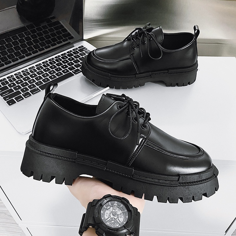 ✔️TẶNG QUÀ Giày boot da nam cổ lửng buộc dây, giầy tây hàn quốc thời trang đế tăng cao N17