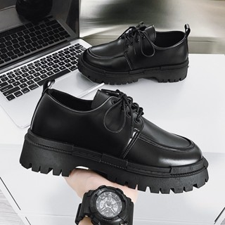 ✔️TẶNG QUÀ Giày boot da nam cổ lửng buộc dây, giầy tây hàn quốc thời trang đế tăng cao N17