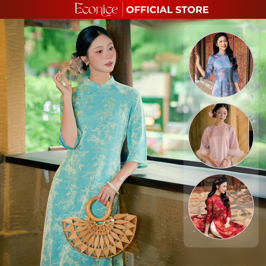 Áo dài cách tân nữ gấm cao cấp dáng việt phục mặc các dịp lễ tết truyền thống Econice 24vp1
