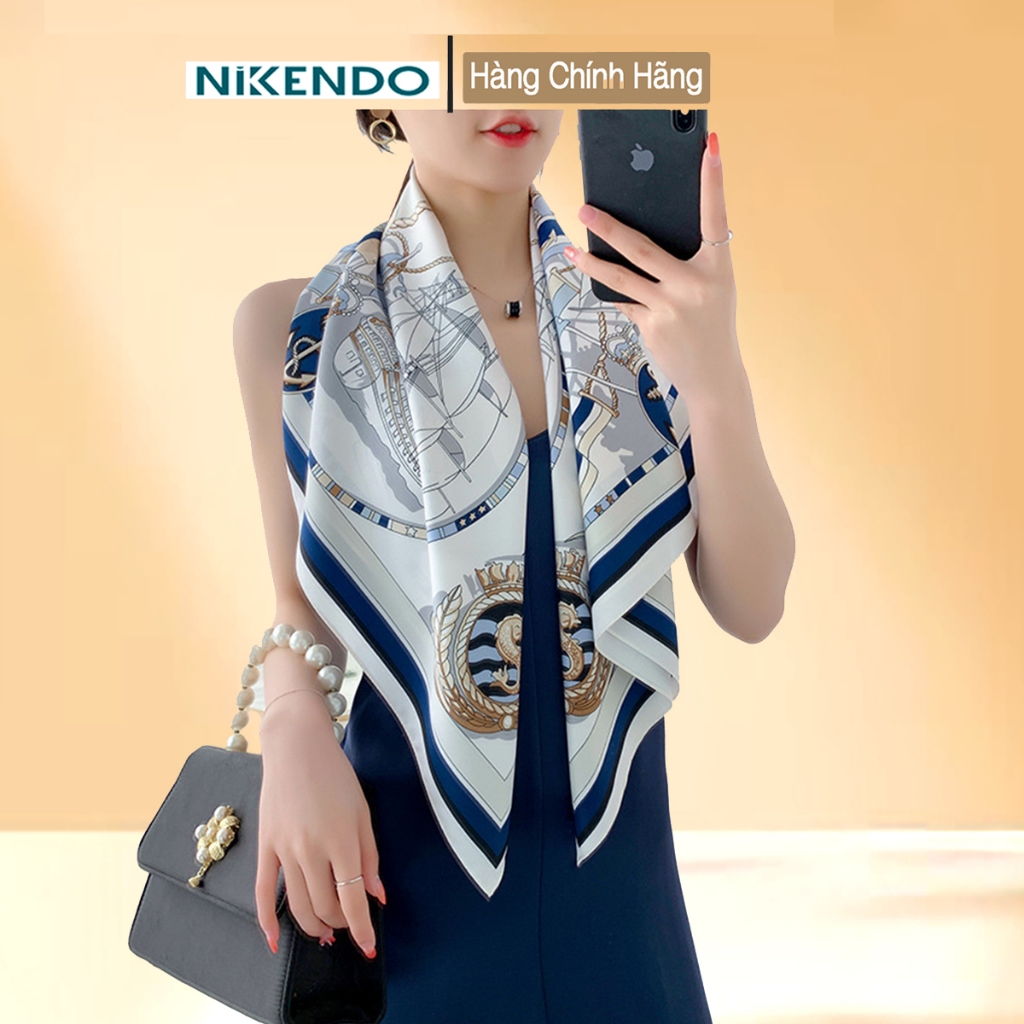 Khăn Đội đầu Lụa Vuông 90x90 cm Bandana Choàng Cổ đi biển Buộc Tóc Áo Yếm - Nikendo KL9