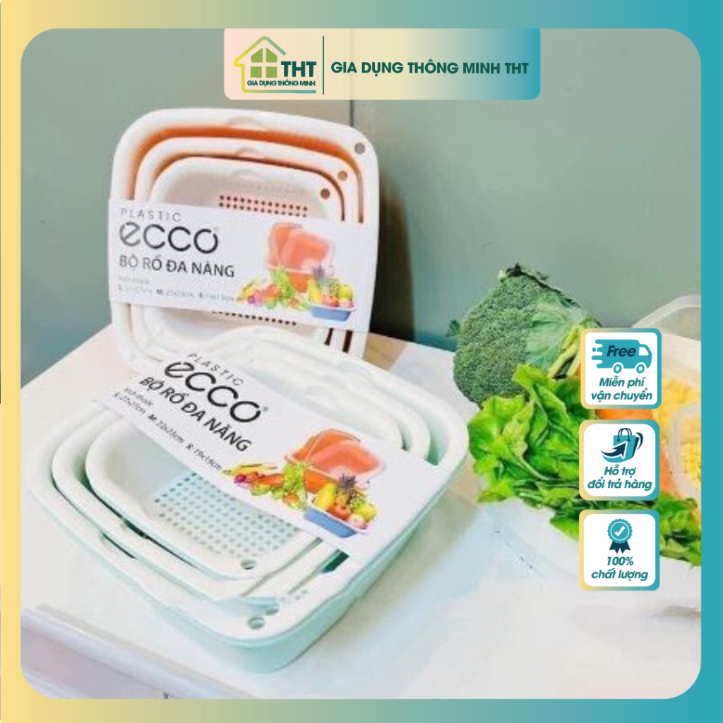 Bộ rổ nhựa kèm khau ECCO 6 món 6 kích thước khác nhau cao cấp (3 Rổ 3 Chậu - Ecco) - THT SHOP