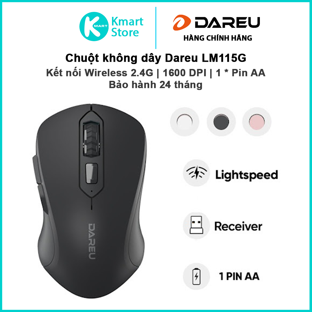 Chuột không dây Dareu LM115G | Kết nối Wireless 2.4G | 1600 DPI | 1*Pin AA | Bảo hành 24 tháng | BigBuy360 - bigbuy360.vn