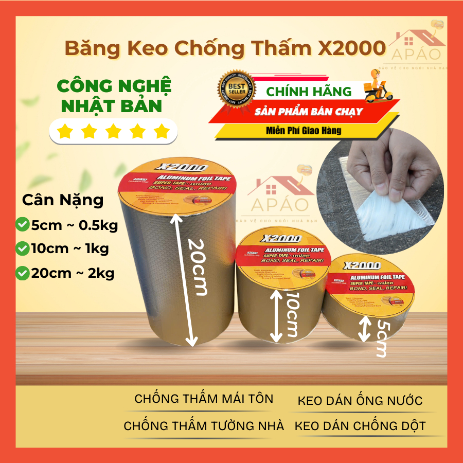Băng keo chống thấm x2000 chống dột mái tôn, ông nước, trần tường nhà nứt