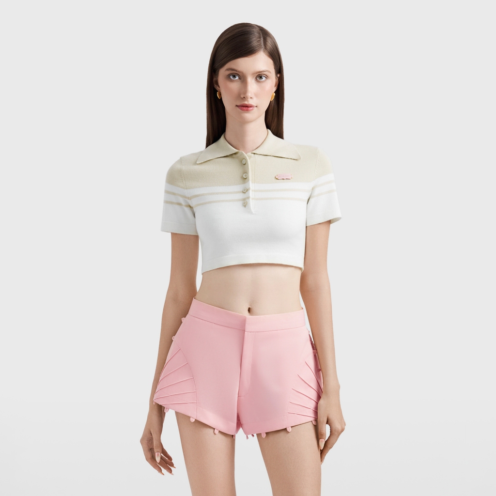 Dear José - Áo len croptop SENSEI sọc beige cát