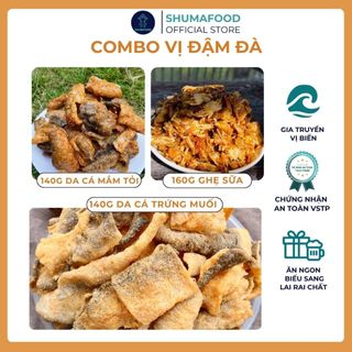  Combo Khô Ghẹ Sữa 160g + khô Da Cá Trứng Muối 140g + khô Da Cá Mắm Tỏi 140g – ShumaFood - Ba Vị Đậm Đà Gói Gọn Một Combo 