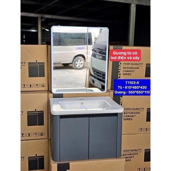 Combo tủ gương led và  lavabo rửa mặt sứ và tủ lavabo dưới TỦ KHUNG NHÔM, CÁNH NHỰA