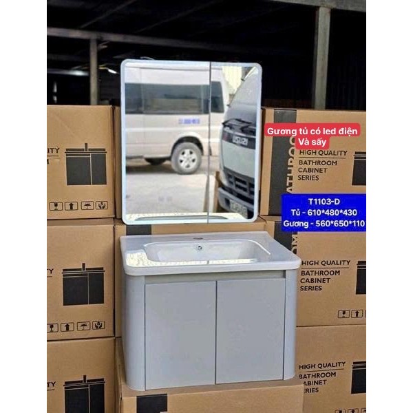 Combo tủ gương led và  lavabo rửa mặt sứ và tủ lavabo dưới TỦ KHUNG NHÔM, CÁNH NHỰA