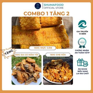 [Mua 1 tặng 2] Mua 150g khô mực cán tẩm tặng kèm 100g khô da cá mắm tỏi và 160g khô ghẹ sữa ShumaFood snack ăn vặt