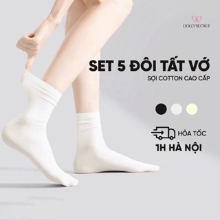 Set 5 Tất Vớ Cao Cổ Nữ Trơn  DOLLY SECRET  Chất Liệu Cotton Siêu Mềm Mịn Thoáng Khí T01