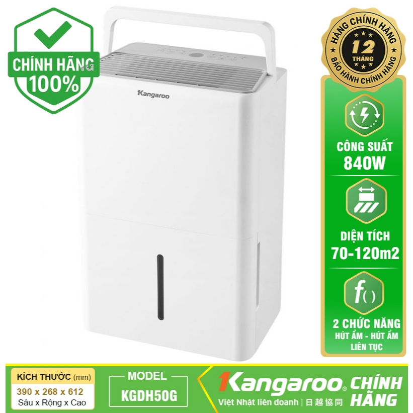 Máy hút ẩm Kangaroo KGDH50G, Công suất 50 lít/Ngày, Bảo Hành Chính Hãng 12 Tháng